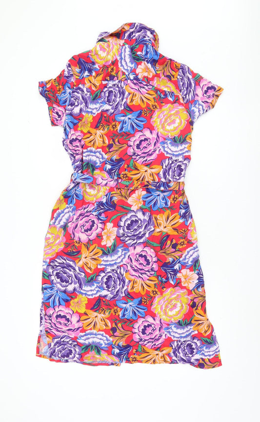 Next Women's Multicoloured Floral Belted Shirt Dress - Size 10
