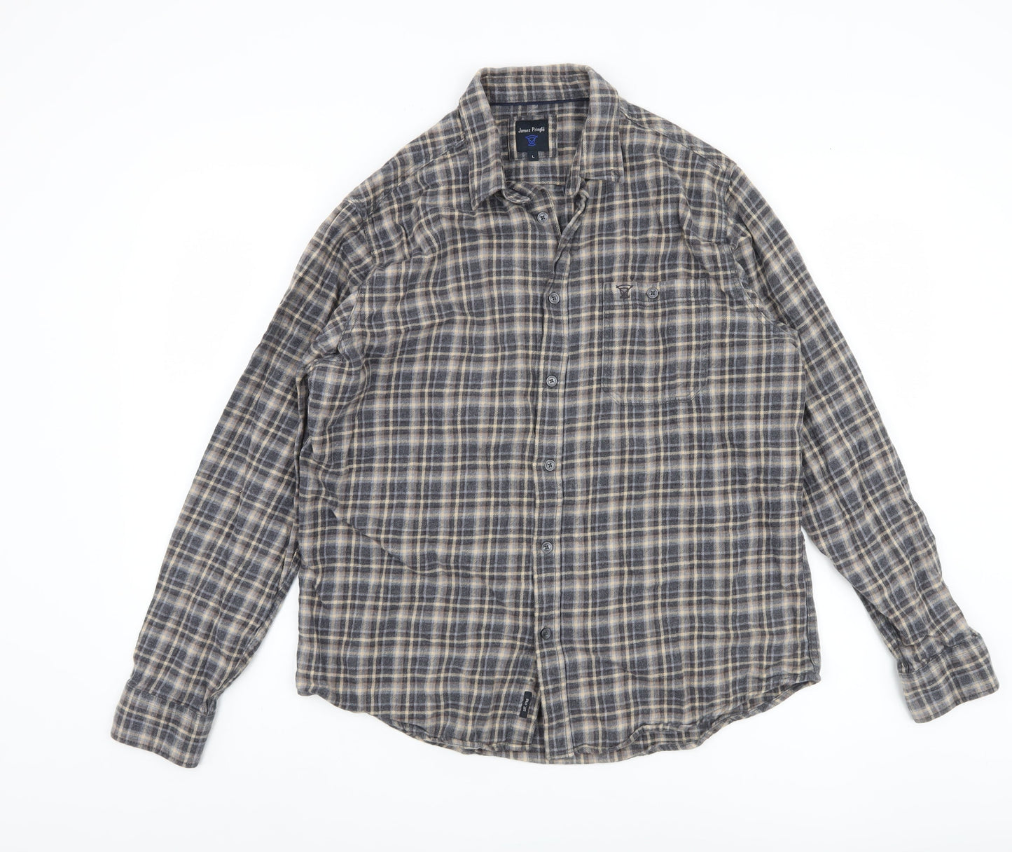 James Pringle Men's Grey Check L Shirt, Long Sleeve, Cotton