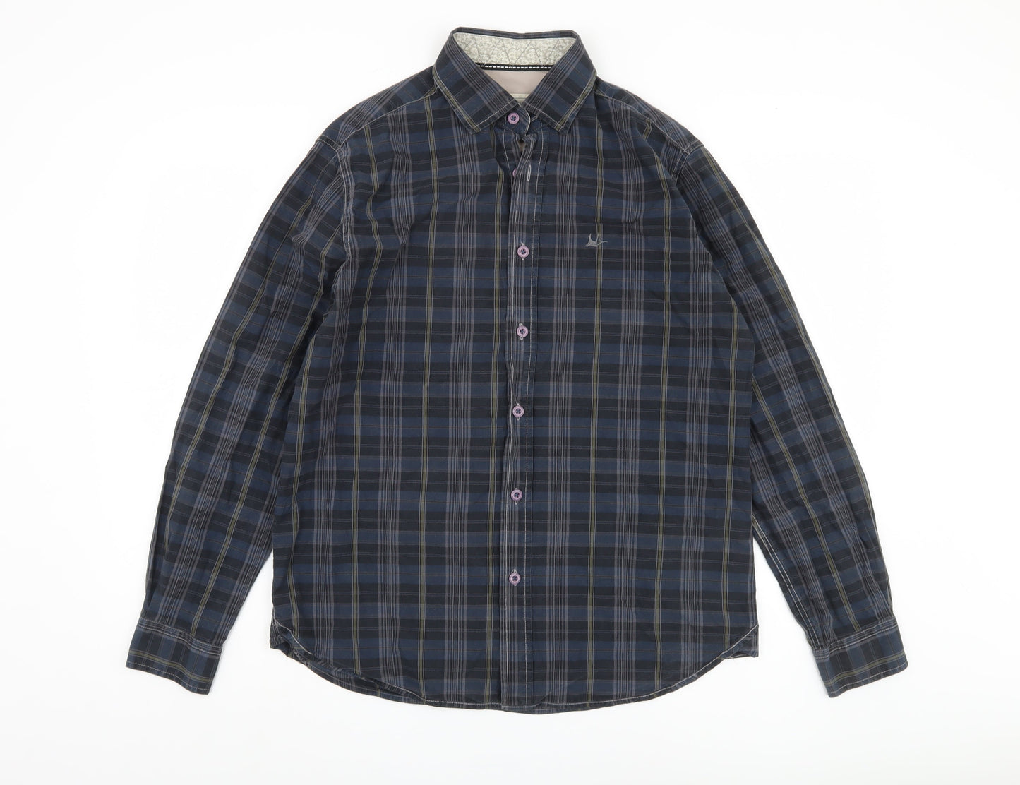 Manitoway Men's Blue Plaid Button-Up Shirt Medium 39"-42"