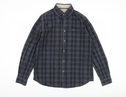 Manitoway Men's Blue Plaid Button-Up Shirt Medium 39"-42"