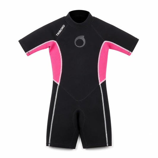 Tribord Girls Wetsuit 8 Years Black Pink Neoprene Short Sleeve