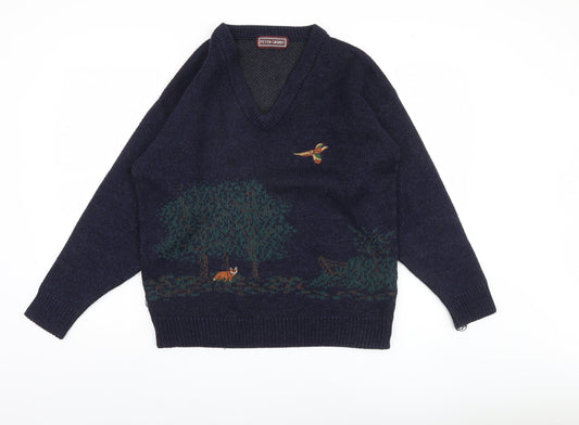 Peter Gribby Men’s Blue V-Neck Nature Pullover Jumper