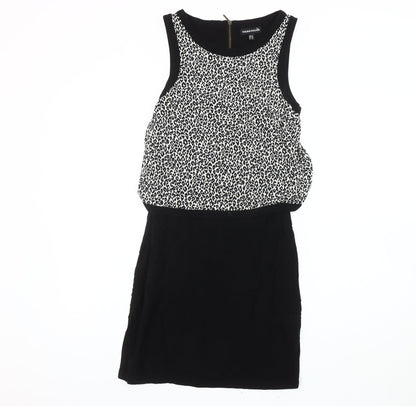 Warehouse Women's Black Animal Print Blouson Dress UK 6