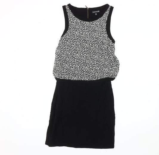 Warehouse Women's Black Animal Print Blouson Dress UK 6