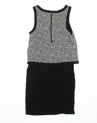 Warehouse Women's Black Animal Print Blouson Dress UK 6