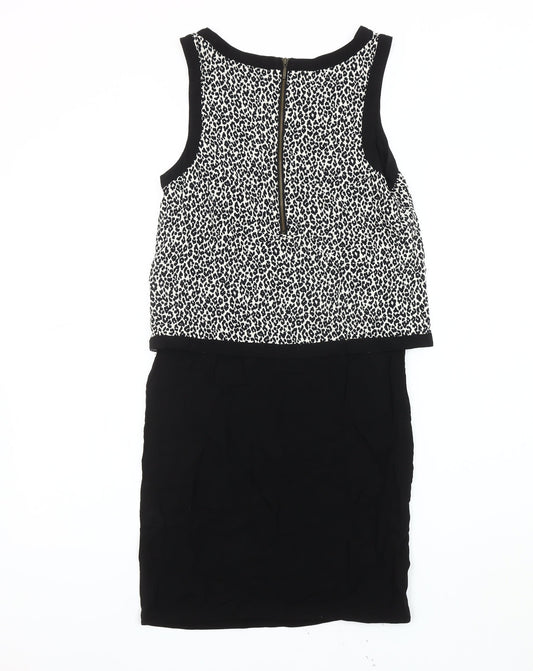Warehouse Women's Black Animal Print Blouson Dress UK 6