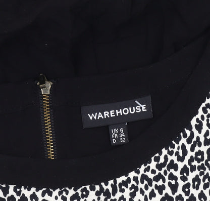 Warehouse Women's Black Animal Print Blouson Dress UK 6