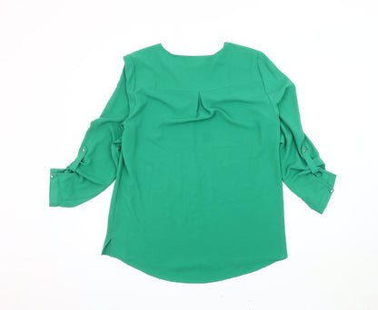 M&Co Women's Green V-Neck Blouse Size 12