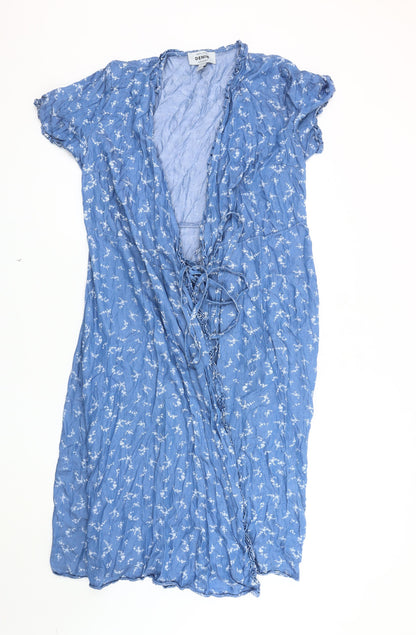 New Look Women's Blue Floral Dress Size 16 V-Neck Denim
