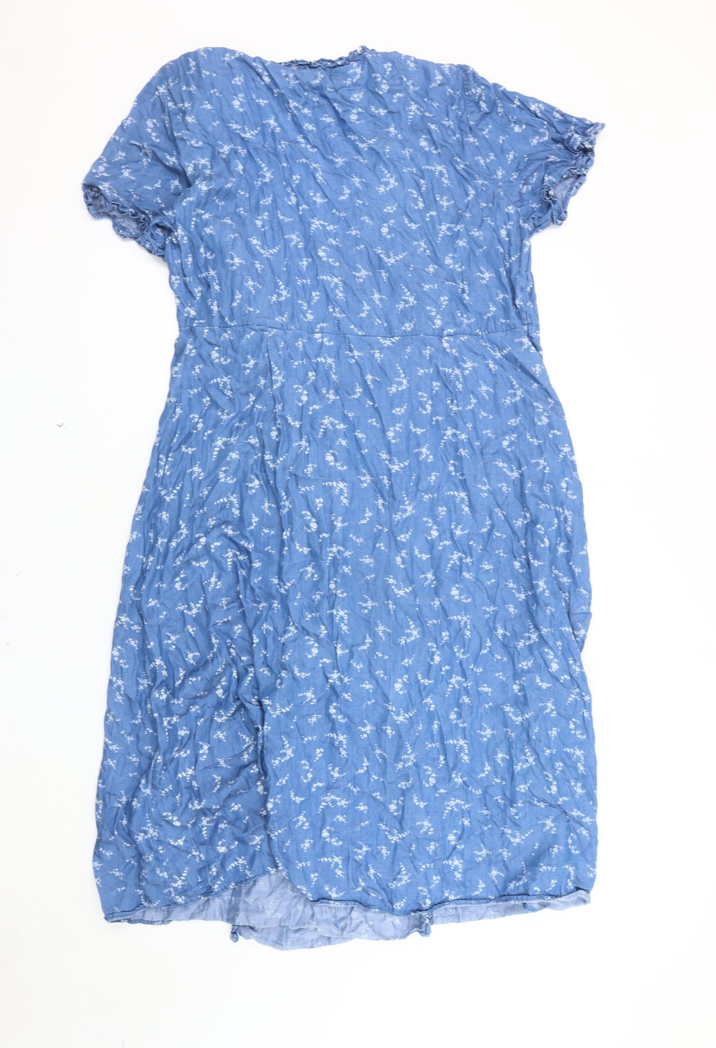 New Look Women's Blue Floral Dress Size 16 V-Neck Denim