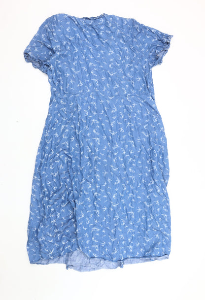 New Look Women's Blue Floral Dress Size 16 V-Neck Denim