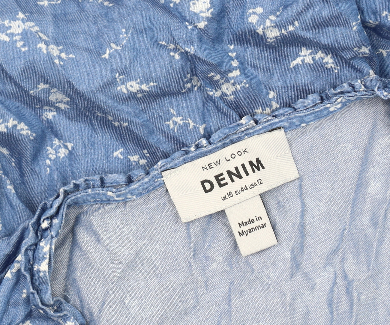 New Look Women's Blue Floral Dress Size 16 V-Neck Denim