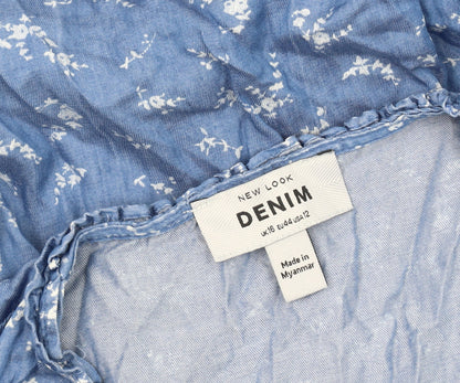 New Look Women's Blue Floral Dress Size 16 V-Neck Denim