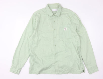 Topman Men's Green Long Sleeve Casual Button-Up Shirt