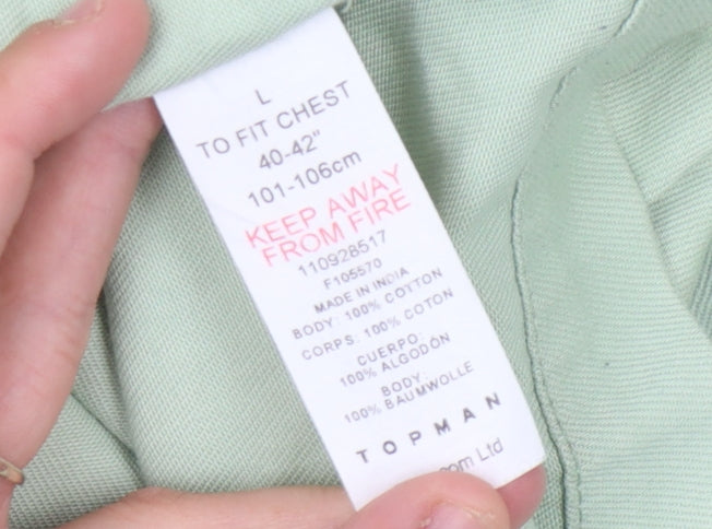 Topman Men's Green Long Sleeve Casual Button-Up Shirt