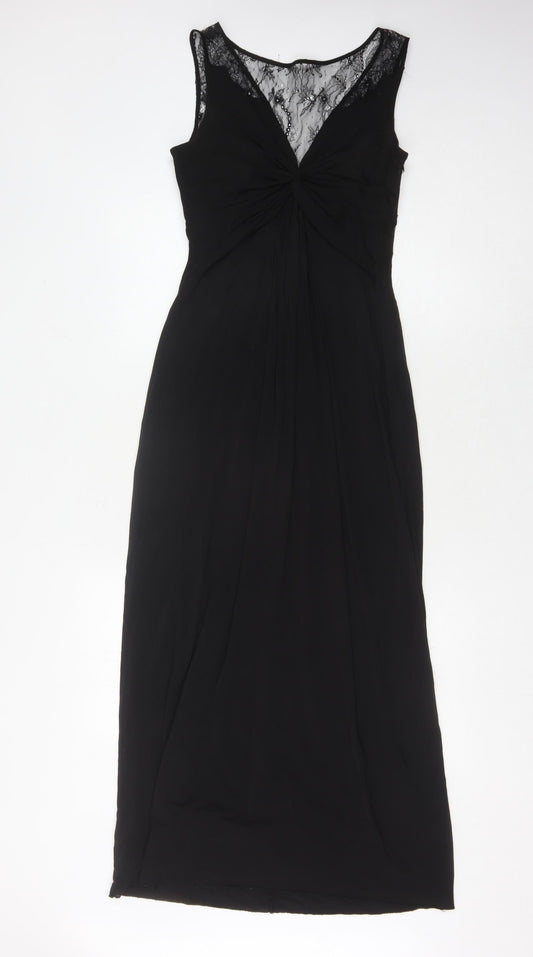 Coast Women's Black Long Dress 8 V-Neck Formal Elegance