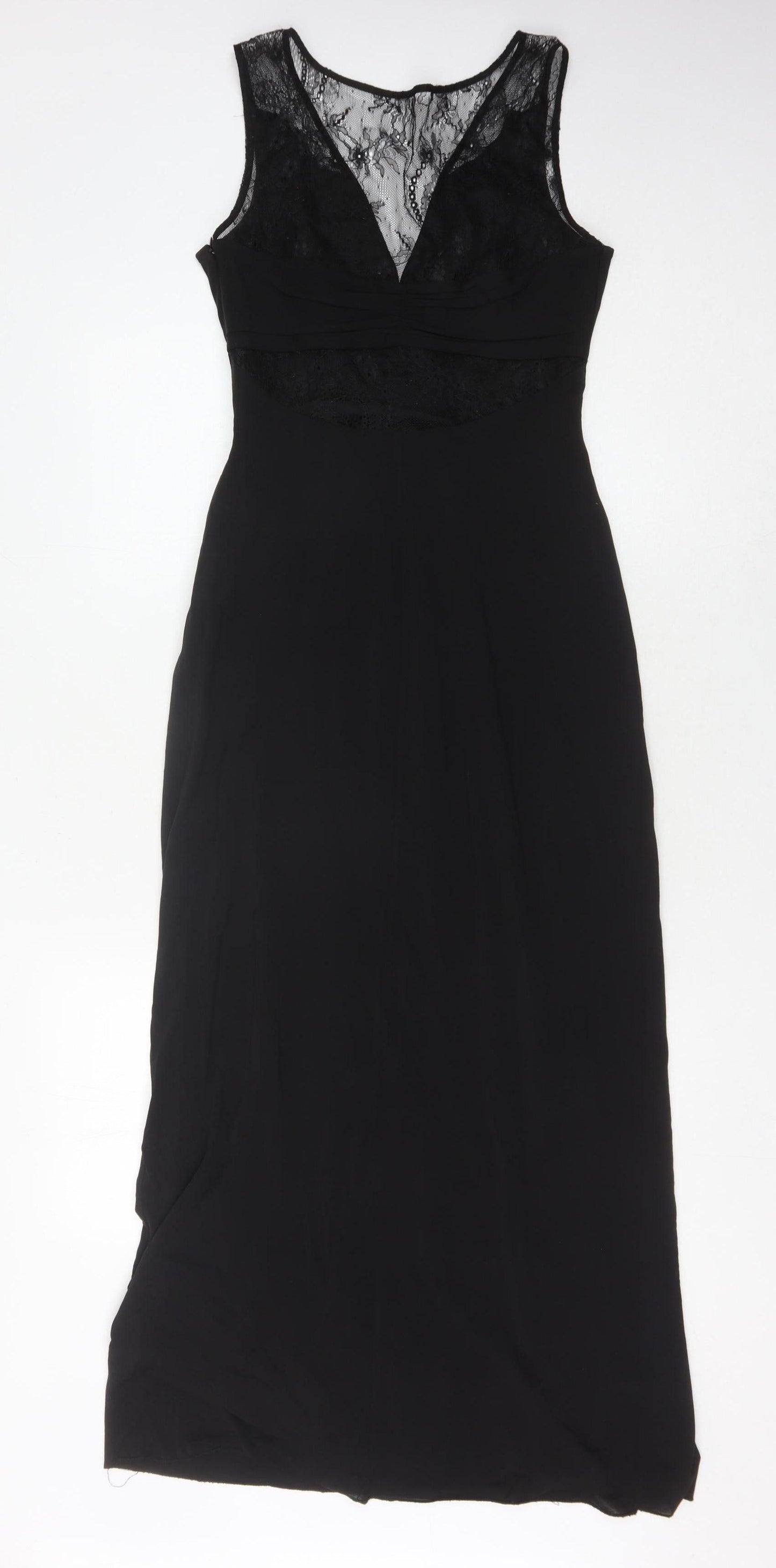 Coast Women's Black Long Dress 8 V-Neck Formal Elegance