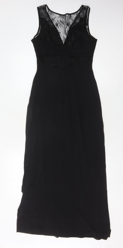 Coast Women's Black Long Dress 8 V-Neck Formal Elegance