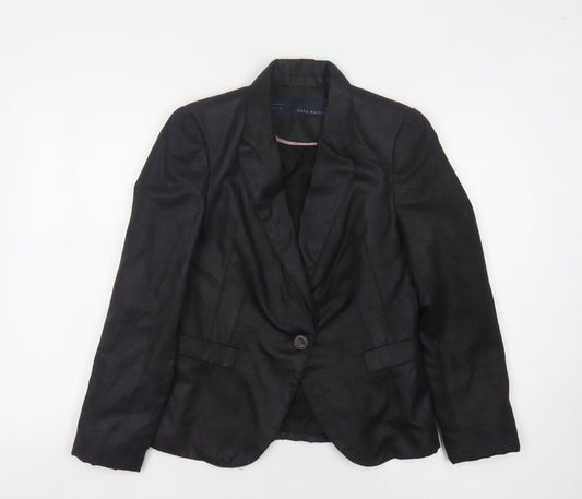 Zara Basic Black Women's Blazer L Woven Polyester