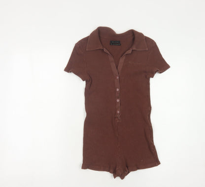 Urban Outfitters Women's Brown Knit Collared Playsuit M