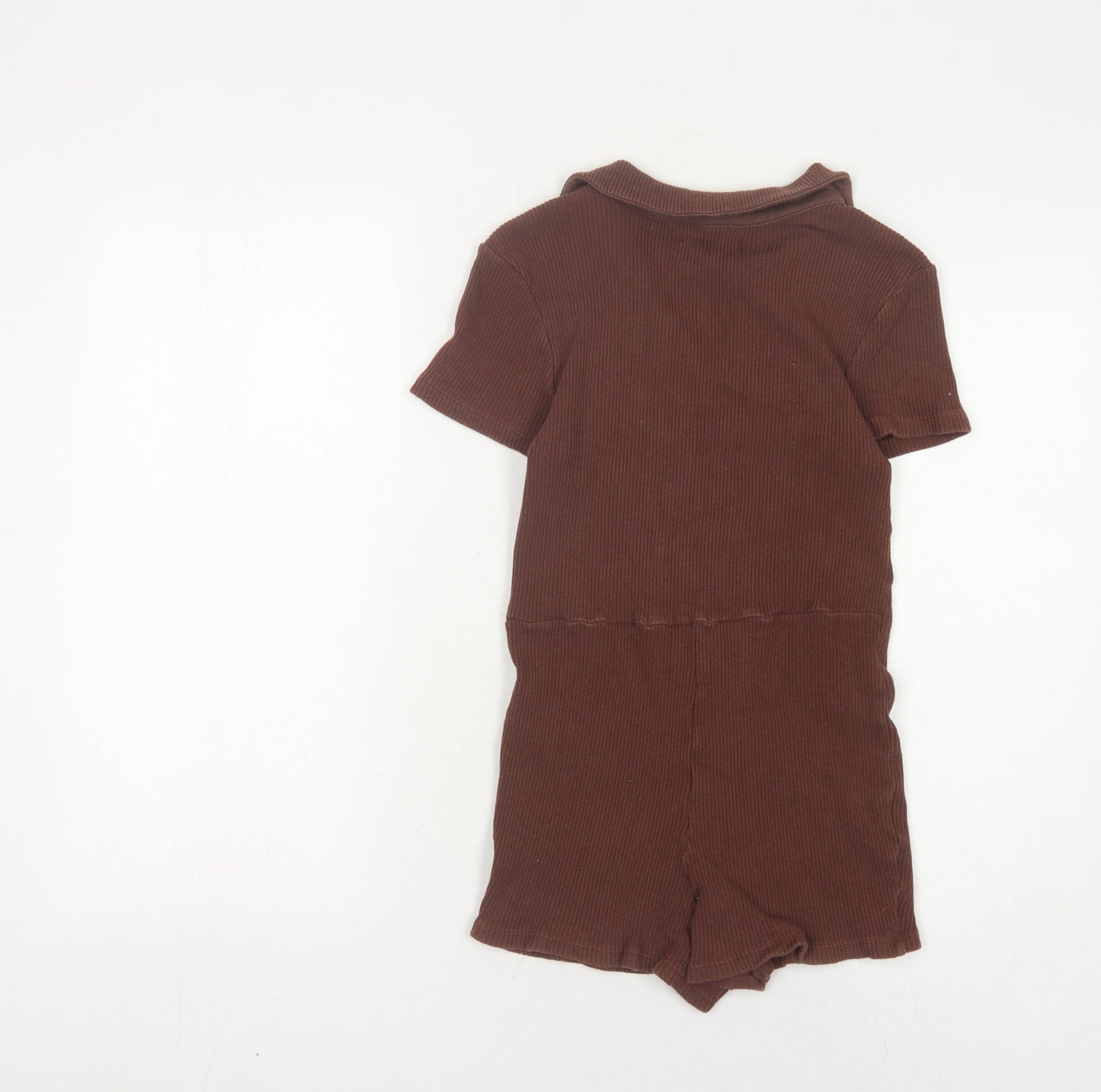 Urban Outfitters Women's Brown Knit Collared Playsuit M