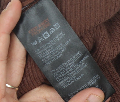 Urban Outfitters Women's Brown Knit Collared Playsuit M