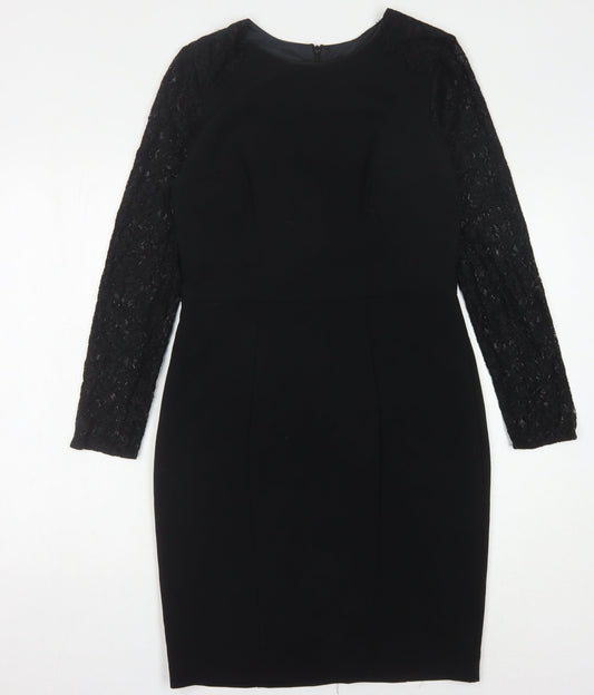 Oasis Women's Black Lace Long Sleeve Dress, Size 12