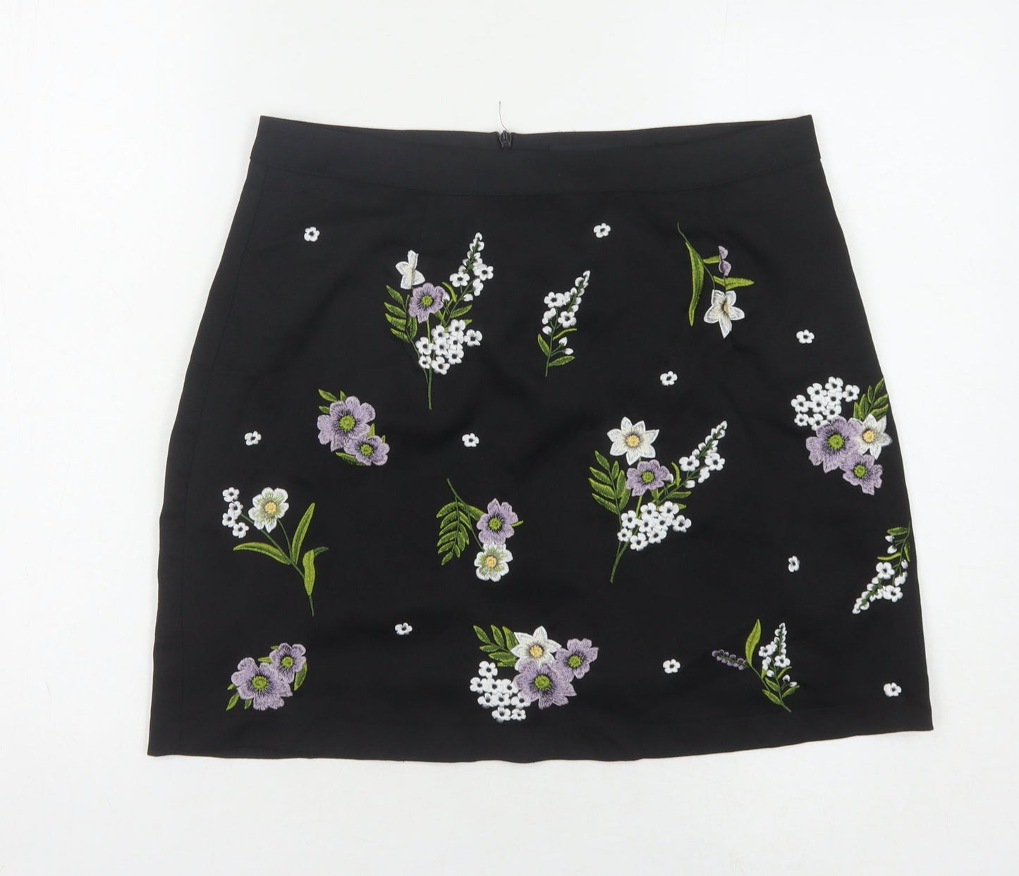 New Look Women's Black Floral Embroidered Skirt, Size 12