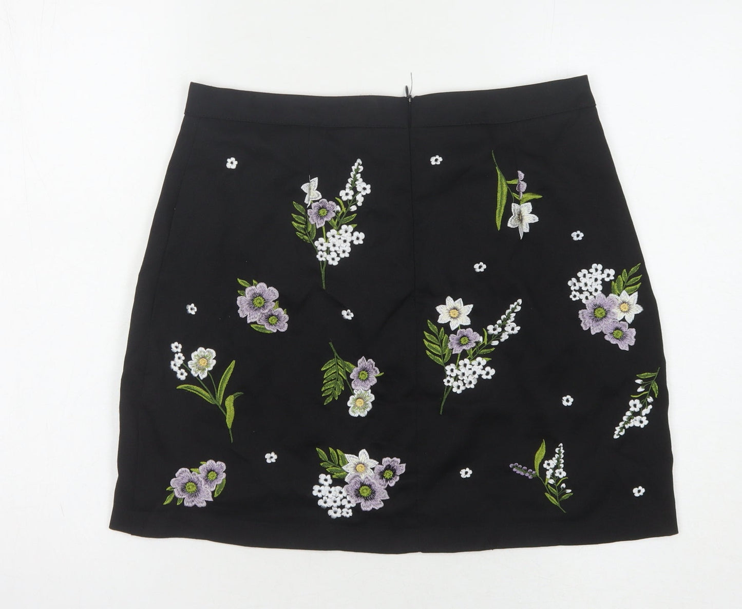 New Look Women's Black Floral Embroidered Skirt, Size 12