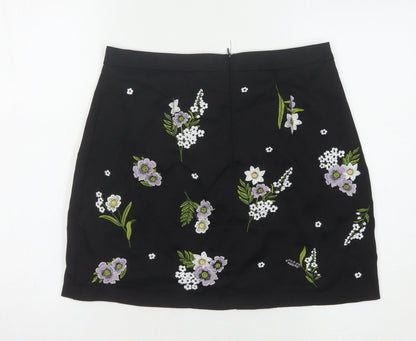 New Look Women's Black Floral Embroidered Skirt, Size 12