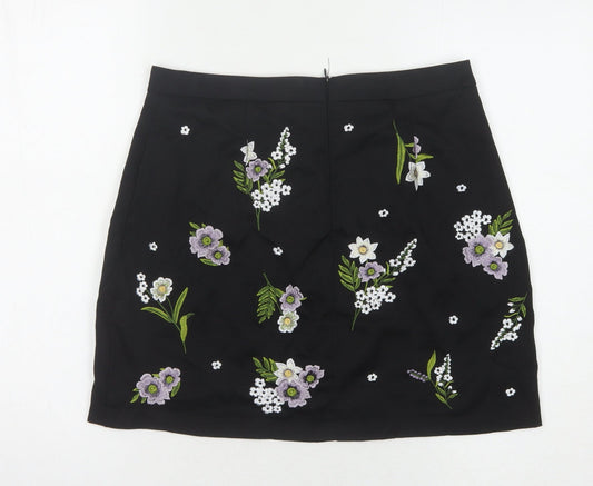 New Look Women's Black Floral Embroidered Skirt, Size 12