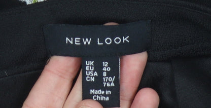 New Look Women's Black Floral Embroidered Skirt, Size 12