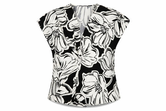 Front view of Marks & Spencer Women's Black Floral Blouse, size 16, Petite