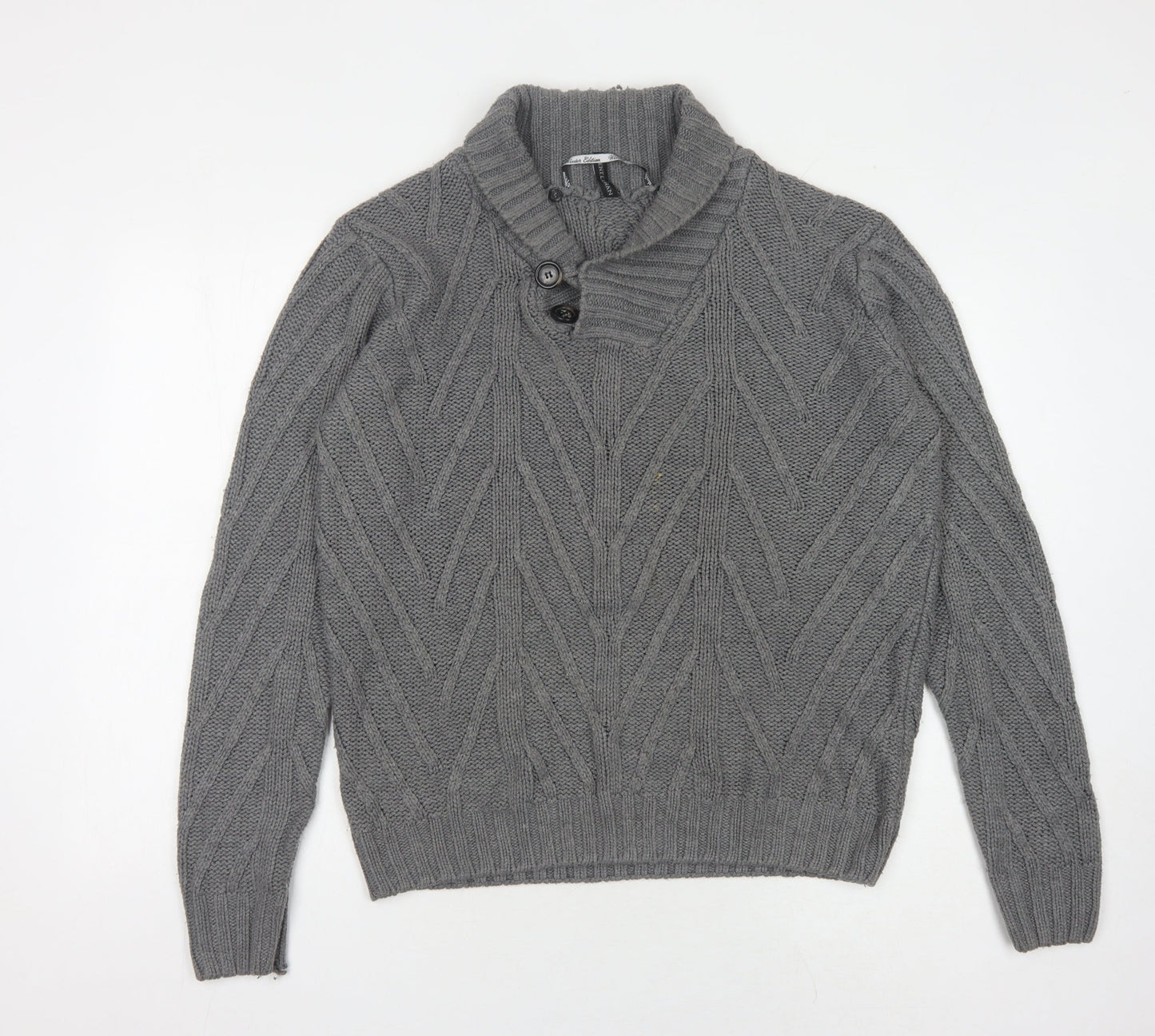 Piazza Italia Men’s Grey XL Cable-Knit Jumper