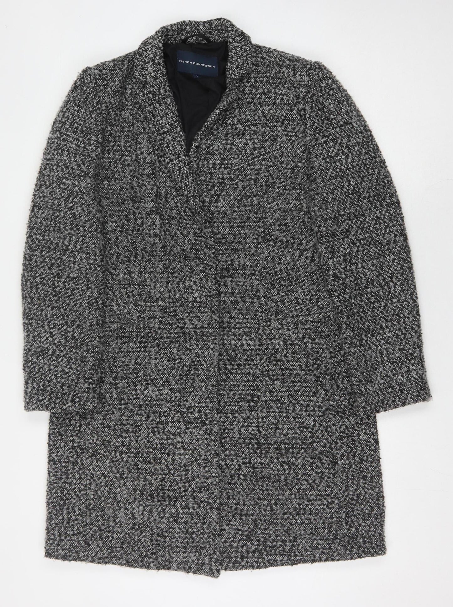 French Connection Women's Grey Tweed Long Overcoat, L