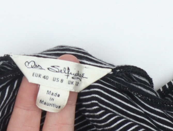 Womens UK Size 12 Miss Selfridge Black Cropped T-Shirt