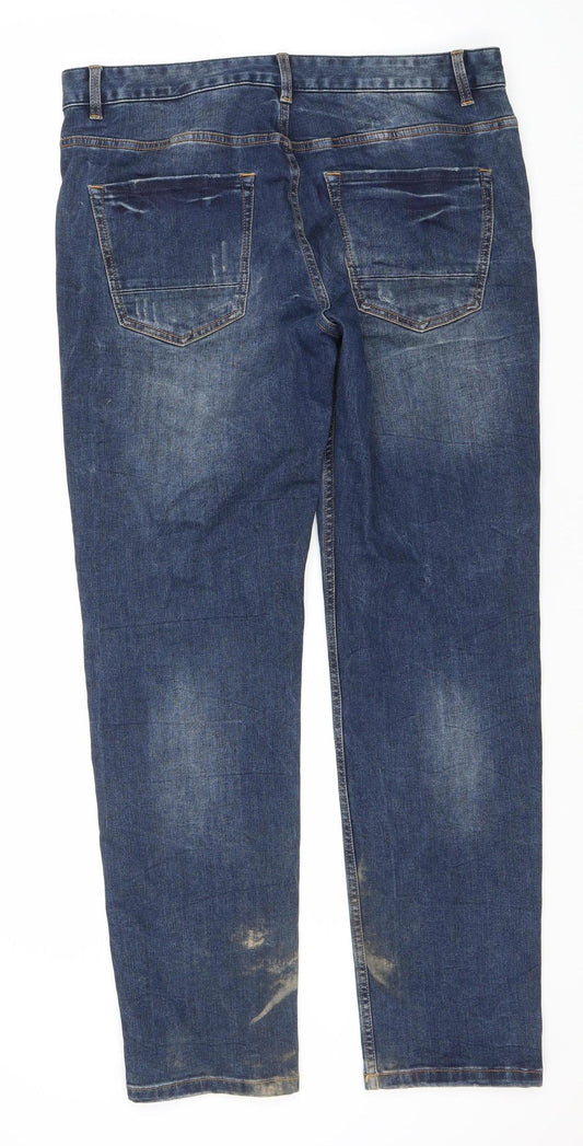 Hotwind Men’s Blue Straight Jeans, Size 34, Distressed Look
