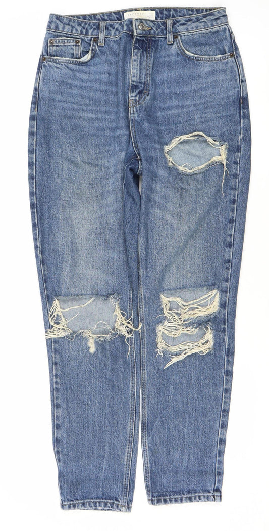 Topshop Women's Blue Distressed Mom Jeans Size 10