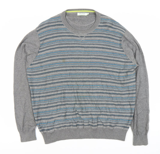 James Pringle Men's Grey Striped XL Pullover Jumper