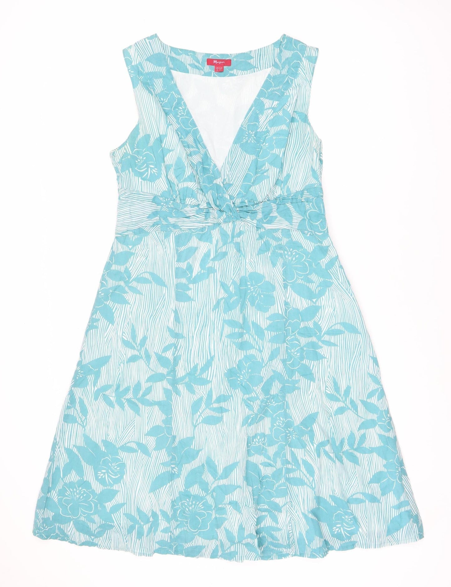 Monsoon Women's Blue Floral A-Line Dress, Size 16, Cotton