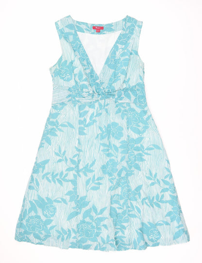 Monsoon Women's Blue Floral A-Line Dress, Size 16, Cotton