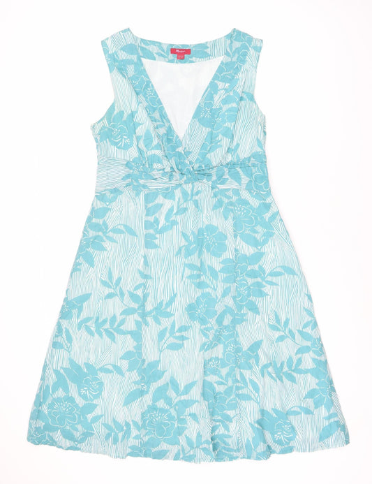 Monsoon Women's Blue Floral A-Line Dress, Size 16, Cotton