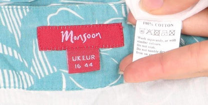 Monsoon Women's Blue Floral A-Line Dress, Size 16, Cotton