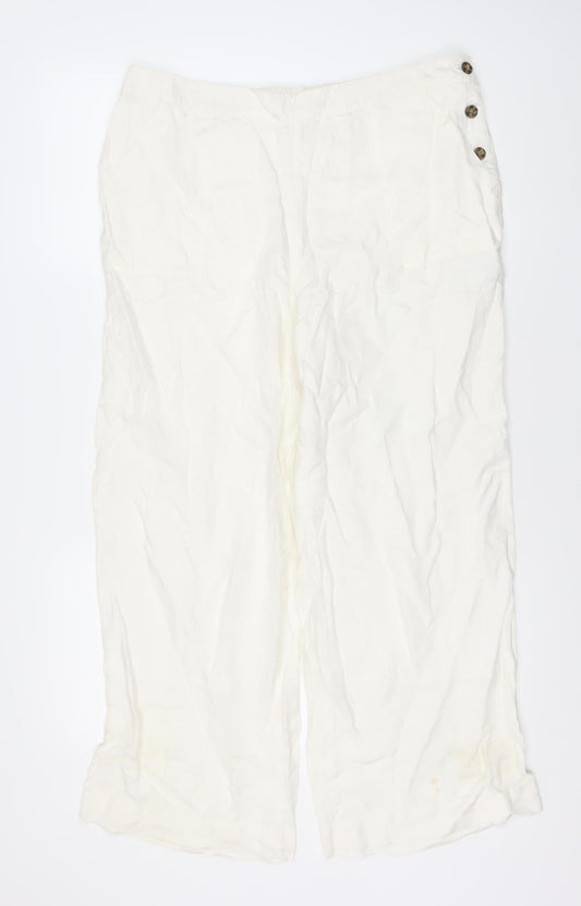 Monsoon Women's White Linen Buttoned Trousers L