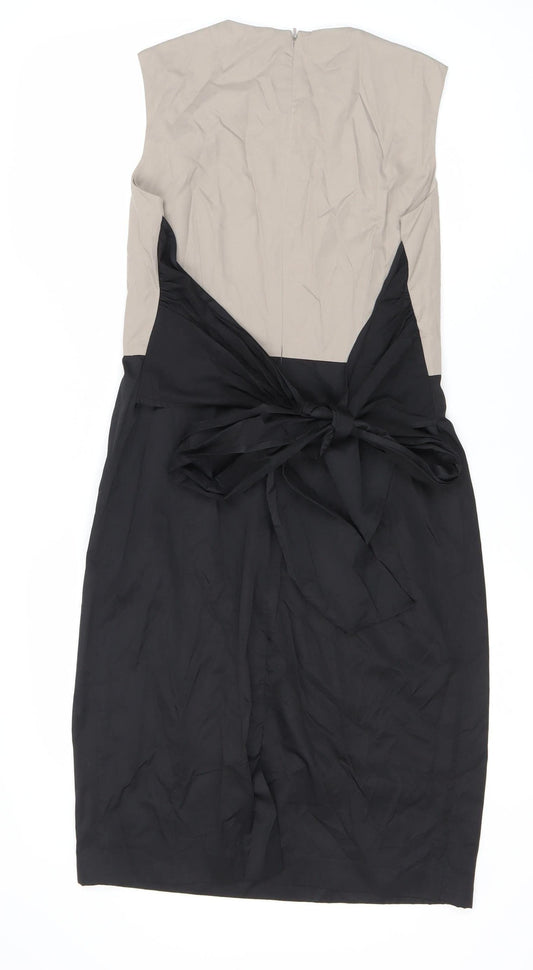 Hobbs Women's Beige Black Sleeveless Bow Dress Size 12