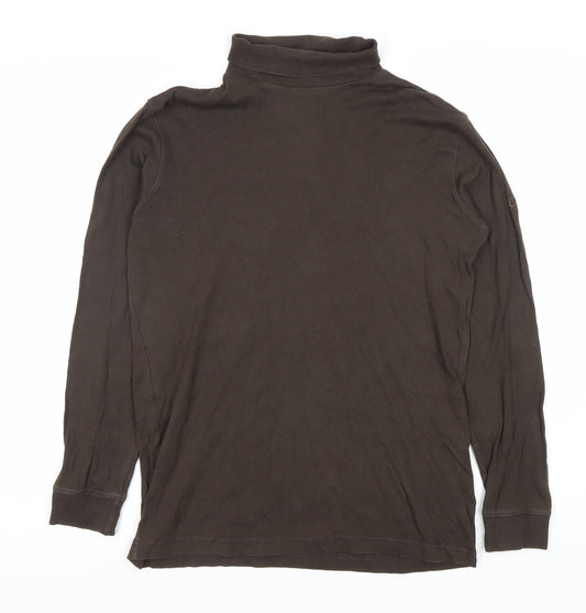 Cotton Traders Men's Brown Long Sleeve Polo Shirt M