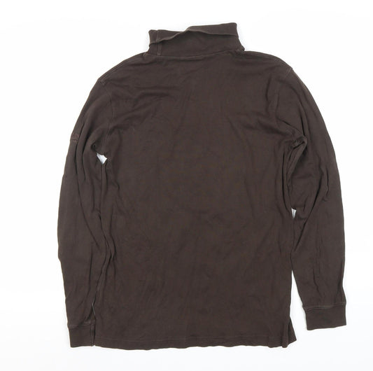 Cotton Traders Men's Brown Long Sleeve Polo Shirt M