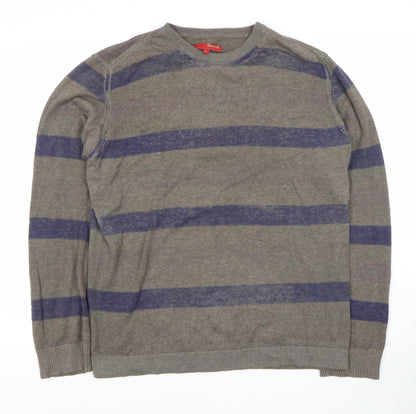 Sonneti Men's Grey Striped Cotton Pullover Jumper L