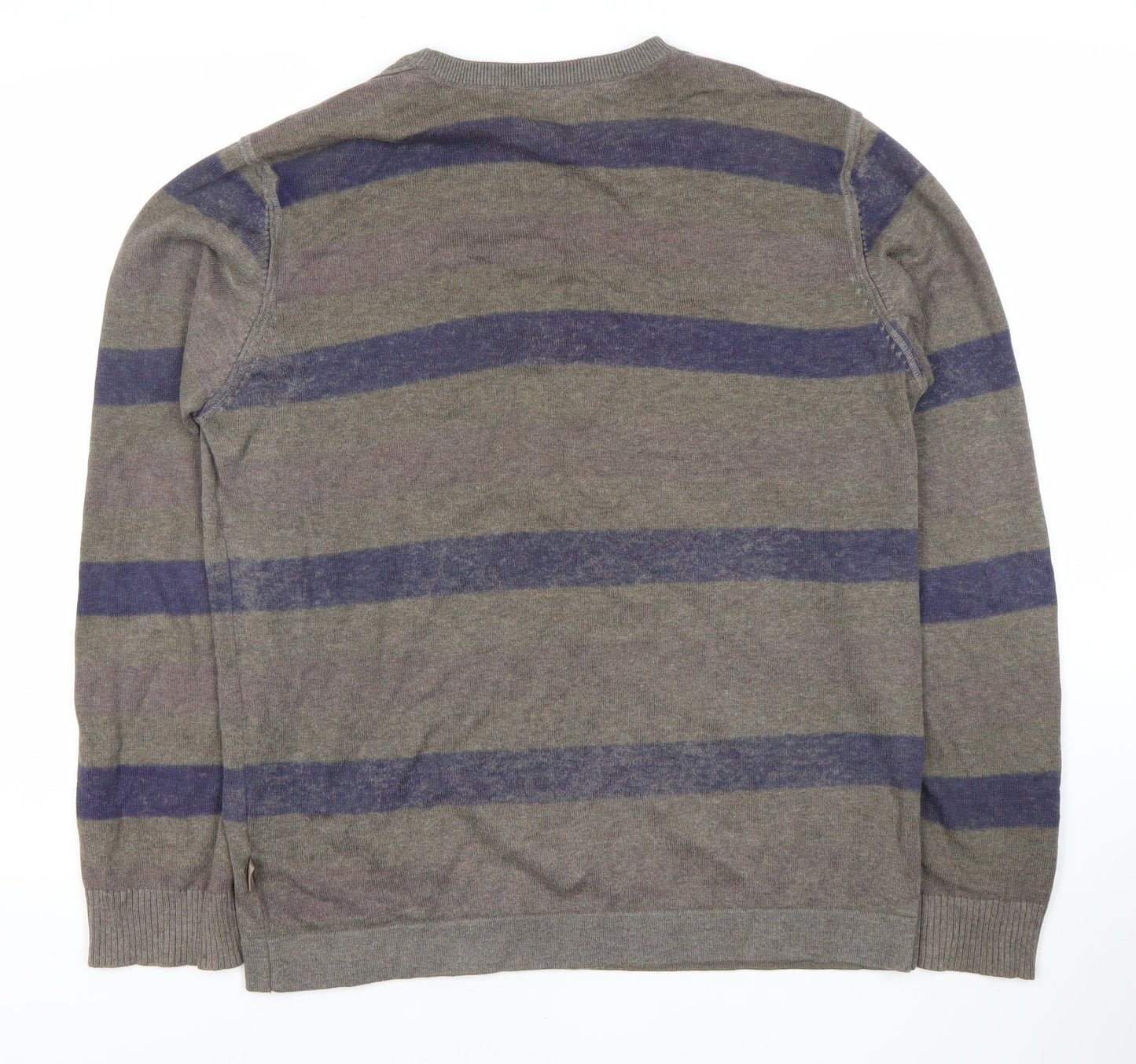 Sonneti Men's Grey Striped Cotton Pullover Jumper L