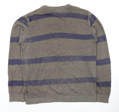 Sonneti Men's Grey Striped Cotton Pullover Jumper L